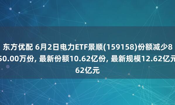东方优配 6月2日电力ETF景顺(159158)份额减少850.00万份, 最新份额10.62亿份, 最新规模12.62亿元