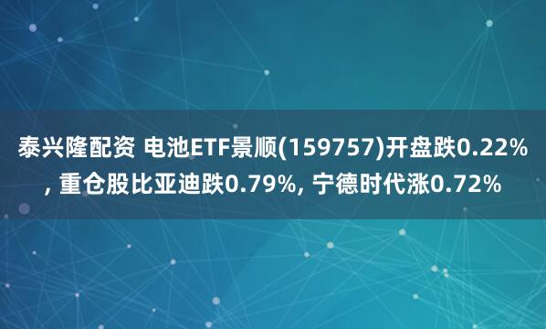 泰兴隆配资 电池ETF景顺(159757)开盘跌0.22%, 重仓股比亚迪跌0.79%, 宁德时代涨0.72%